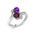 thumbnail image 1 of Gem Stone King 925 Sterling Silver Purple Amethyst Red Rhodolite Garnet Ring for Women (1.40 Cttw, Heart Shape 6MM, Gemstone February Birthstone, Available in Size 5, 6, 7, 8, 9), 1 of 4