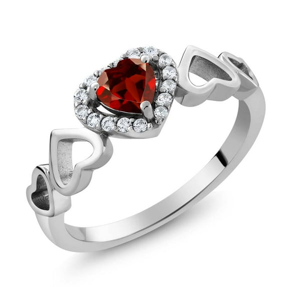 Gem Stone King 925 Sterling Silver Heart Shape Red Garnet Women's Ring (0.71 Cttw, Gemstone Birthstone, Size 5)