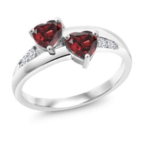 Gem Stone King 925 Sterling Silver Heart Shape Red Garnet and White Lab Grown Diamond Women Ring (1.18 Cttw, Size 8)