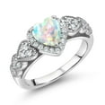 thumbnail image 1 of Gem Stone King 925 Sterling Silver Simulated White Opal and White Moissanite Halo Ring for Women | 0.93 Cttw | Heart Shape 6MM | Gemstone October Birthstone | Size 9, 1 of 6