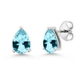 thumbnail image 1 of Gem Stone King 925 Sterling Silver Ice Blue Topaz Stud Earrings for Women Men (2.00 Cttw, Gemstone November Birthstone, Pear Shape 8X5MM), 1 of 4