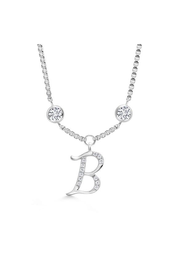 925 Sterling Silver Initial Letter Charm Pendant Necklace for Women with White Moissanite - Elegant Dangling Design on 18 inch Box Chain