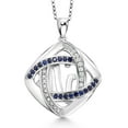 thumbnail image 1 of Gem Stone King 925 Sterling Silver Inter-loop Blue Created Sapphire and Accent Diamond Pendant Necklace for Women With 18 inches Silver Chain, 1 of 5