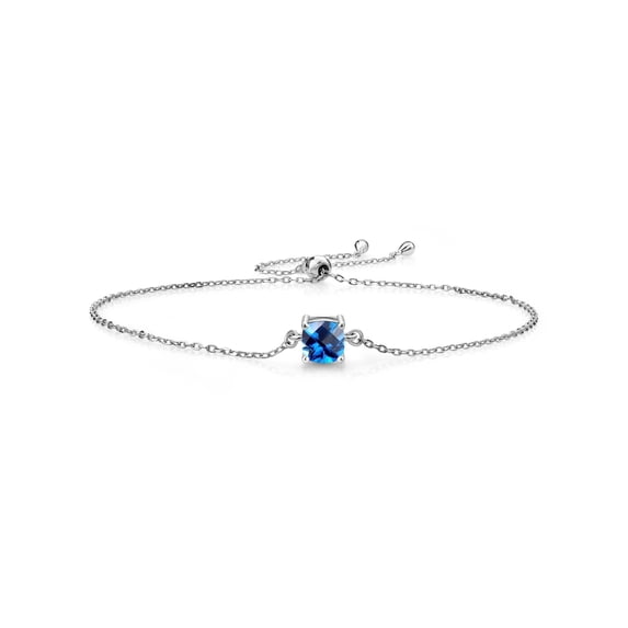 Gem Stone King 925 Sterling Silver Kashmir Blue Topaz Solitaire Bracelet for Women (1.00 Cttw, Cushion Checkerboard Cut 6MM)