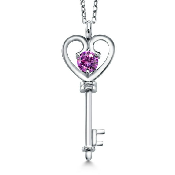 Gem Stone King 925 Sterling Silver Fancy Purple Zirconia Pendant Necklace for Women | 0.46 Cttw | Gemstone Birthstone | Round 5MM | With 18 inch Silver Chain