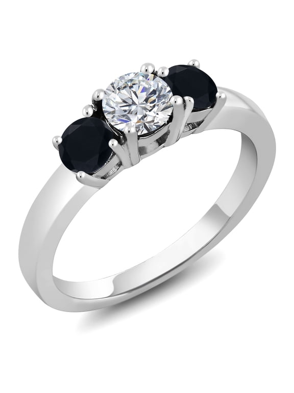 925 Sterling Silver Lab Grown Diamond and Black Onyx Engagement Ring for Women | 0.94 Cttw | Round 5MM | Gemstone April Birthstone | Size 6