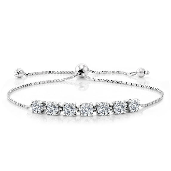 Gem Stone King 2.80 Cttw Lab Grown Diamond 7-Stone Bracelet for Women | 925 Sterling Silver | DEF Color | VVS-VS Clarity | Round 4.5MM | Adjustable Bolo Bracelet for Women | Easy-On Easy-Off