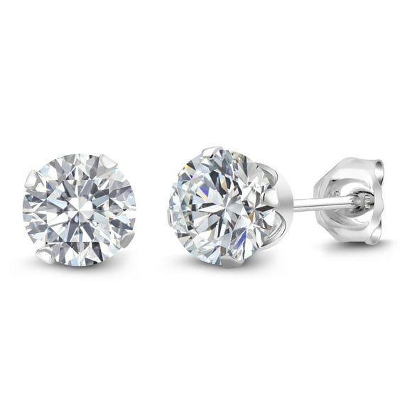 Gem Stone King 1.48 Cttw Lab Grown Diamond Earrings for Women | 925 Sterling Silver | Gemstone April Birthstone | E-F Color | VVS-VS Clarity | Round 6MM