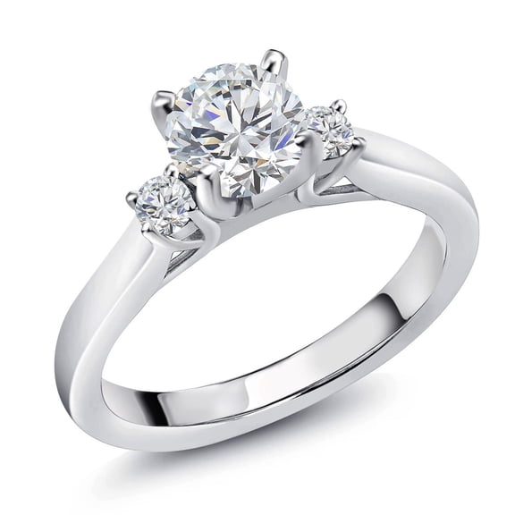 Gem Stone King 0.87 Cttw Lab Grown Diamond 3-Stone Engagement Ring for Women | 925 Sterling Silver | Round 6MM and 2.5MM | Gemstone April Birthstone | DEF Color | VVS-VS Clarity | Size 5
