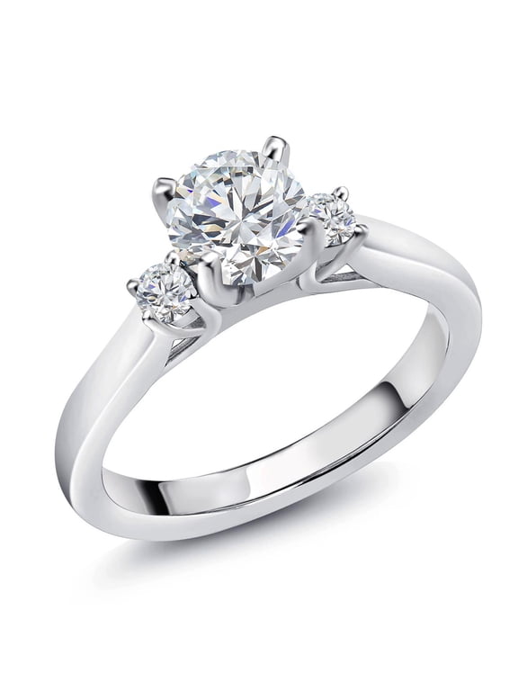 0.87 Cttw Lab Grown Diamond 3-Stone Engagement Ring for Women | 925 Sterling Silver | Round 6MM and 2.5MM | Gemstone April Birthstone | DEF Color | VVS-VS Clarity | Size 7