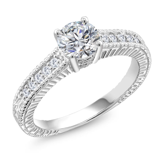 Gem Stone King 925 Sterling Silver Lab Grown Diamond Engagement Ring for Women | 0.89 Cttw | Round 6MM | Gemstone April Birthstone | Size 6