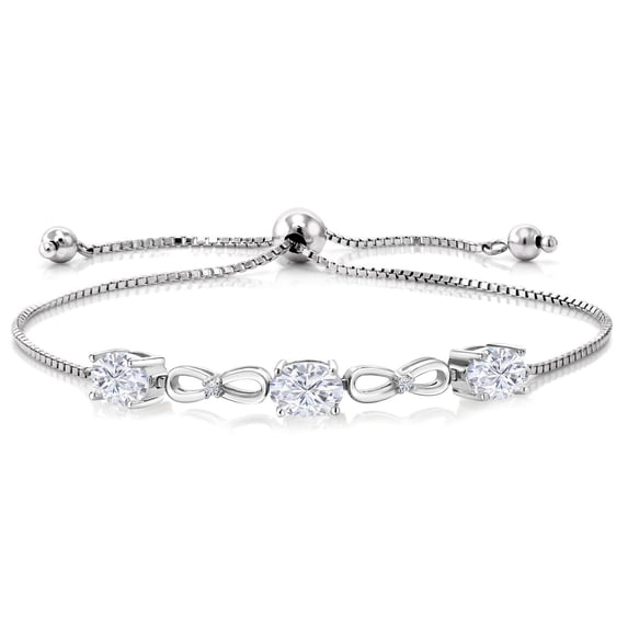 Gem Stone King 925 Sterling Silver Lab Grown Diamond Set with Bracelet for Women Near Colorless Oval 2.72cttw Moissanite
