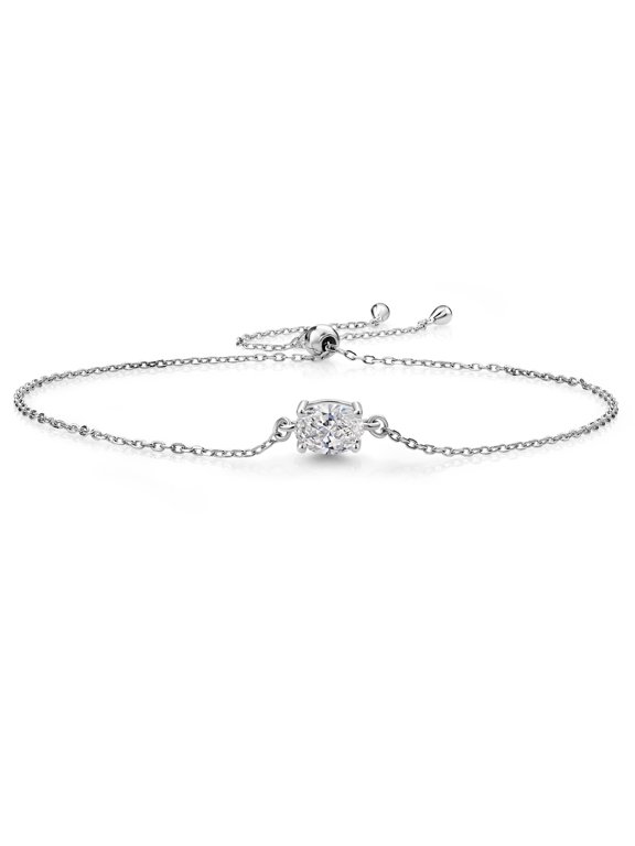 925 Sterling Silver Lab Grown Diamond Solitaire Bracelet for Women | 0.70 Cttw | Oval Cut 7X5MM | Fully Adjustable up to 9 inch | DEF Color | VVS-VS Clarity