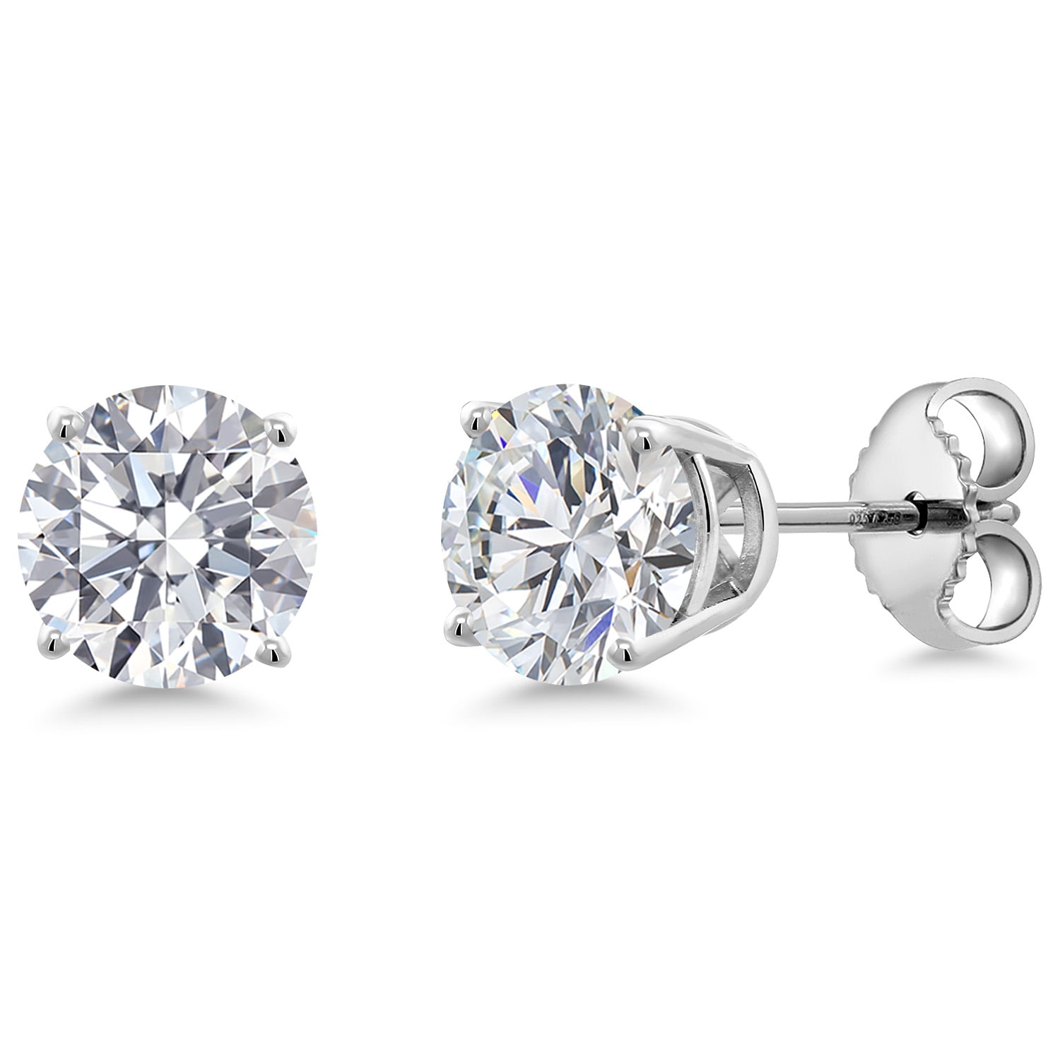 Gem Stone King 925 Sterling Silver Lab Grown Diamond Stud Earrings for Women | 1.48 Cttw | Gemstone April Birthstone | DEF Color | VVS-VS Clarity | Round 6MM