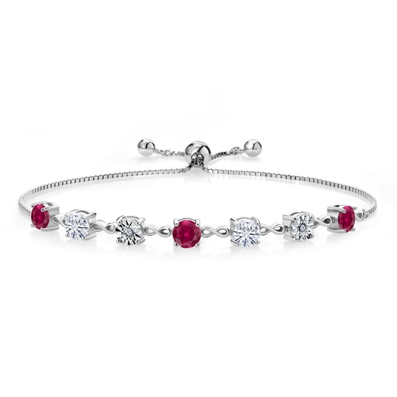 Gem Stone King 925 Sterling Silver Lab Grown Diamond Tennis Bracelet for Women Created Ruby Moissanite (4.01 Cttw, Fully Adjustable up to 9 inch)