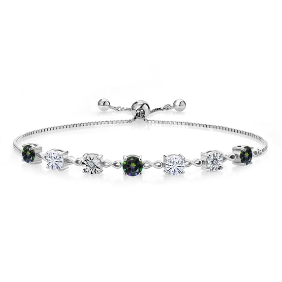 Gem Stone King 925 Sterling Silver Lab Grown Diamond Tennis Bracelet for Women Mystic Topaz Moissanite (2.66 Cttw, Fully Adjustable up to 9 inch)