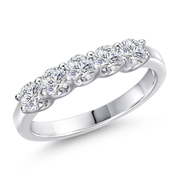 Gem Stone King 5-Stone Lab Grown Diamond Wedding-Bands Ring for Women | 925 Sterling Silver | 0.85 Cttw | Round 3.5MM | Gemstone April Birthstone | DEF Color | VVS-VS Clarity | Size 5