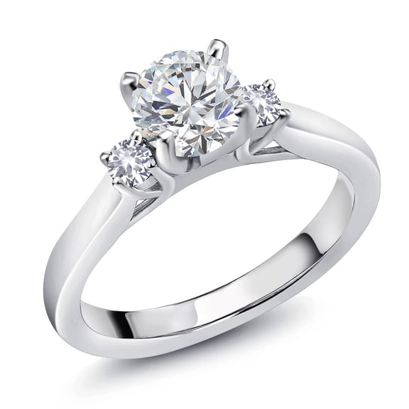 Gem Stone King 925 Sterling Silver Lab Grown Diamond and White Created Sapphire Engagement Ring for Women | 0.84 Cttw | Round 6MM | Gemstone April Birthstone | Size 6