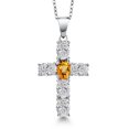 thumbnail image 1 of Gem Stone King 925 Sterling Silver Lab Grown Diamond and Yellow Sapphire Cross Pendant Necklace for Women | 2.62 Cttw | Gemstone April Birthstone | Oval 6X4MM | With 18 inch Chain, 1 of 6