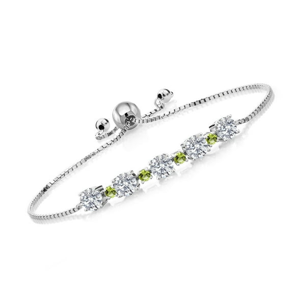 Gem Stone King 925 Sterling Silver Lab Grown Diamond and Green Peridot Bracelet for Women | 2.78 Cttw | Gemstone April Birthstone | Round 5MM