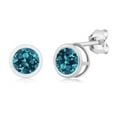 thumbnail image 1 of Gem Stone King 925 Sterling Silver London Blue Topaz Bezel Stud Earrings for Women Men (1.10 Cttw, Gemstone Birthstone, Round 5MM), 1 of 2