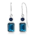 thumbnail image 1 of Gem Stone King 925 Sterling Silver London Blue Topaz and Blue Sapphire French Wire Dangle Earrings for Women (2.54 Cttw, Gemstone November Birthstone, Emerald Cut 7X5MM), 1 of 3