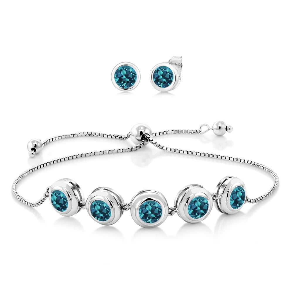 Gem Stone King 925 Sterling Silver London Blue Topaz Bracelet Earrings ...