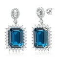thumbnail image 1 of Gem Stone King 925 Sterling Silver London Blue Topaz Dangle Earrings for Women (19.60 Cttw, Gemstone November Birthstone, Emerald Cut 14X10MM), 1 of 4