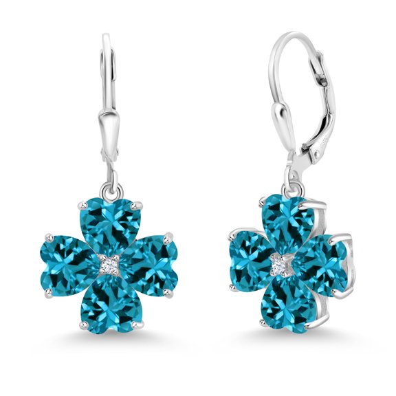 Gem Stone King 925 Sterling Silver London Blue Topaz Dangle Earrings for Women (7.62 Cttw, Gemstone November Birthstone, Heart Shape 6MM)