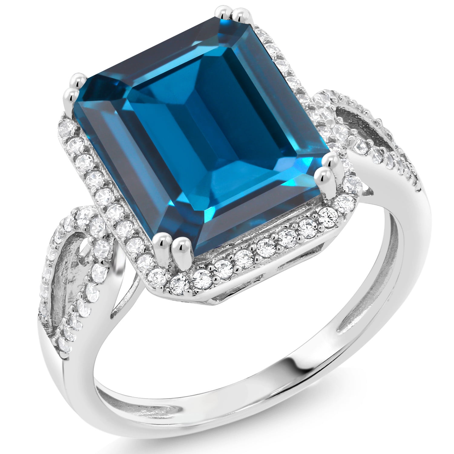 Gem Stone King 925 Sterling Silver London Blue Topaz Engagement Ring ...