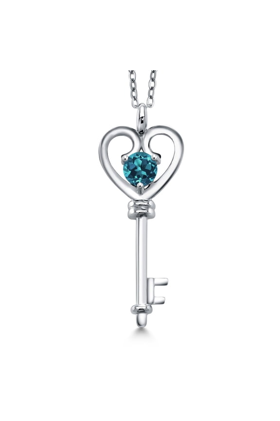 925 Sterling Silver London Blue Topaz Pendant Necklace for Women | 0.50 Cttw | Gemstone November Birthstone | Round 5MM | With 18 inch Silver Chain