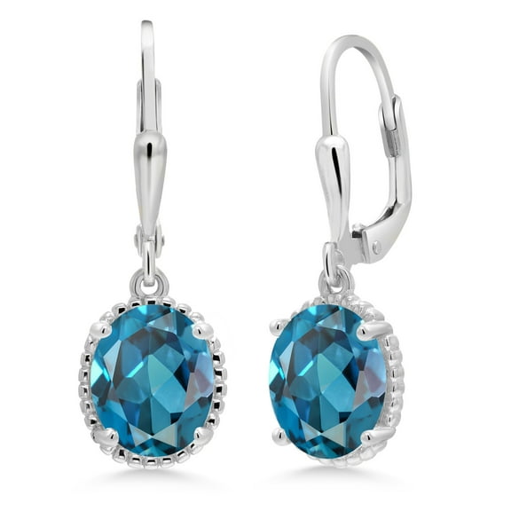 Gem Stone King 925 Sterling Silver London Blue Topaz Leverback Dangle Earrings for Women (4.50 Cttw, Gemstone November Birthstone, Oval 9X7MM)