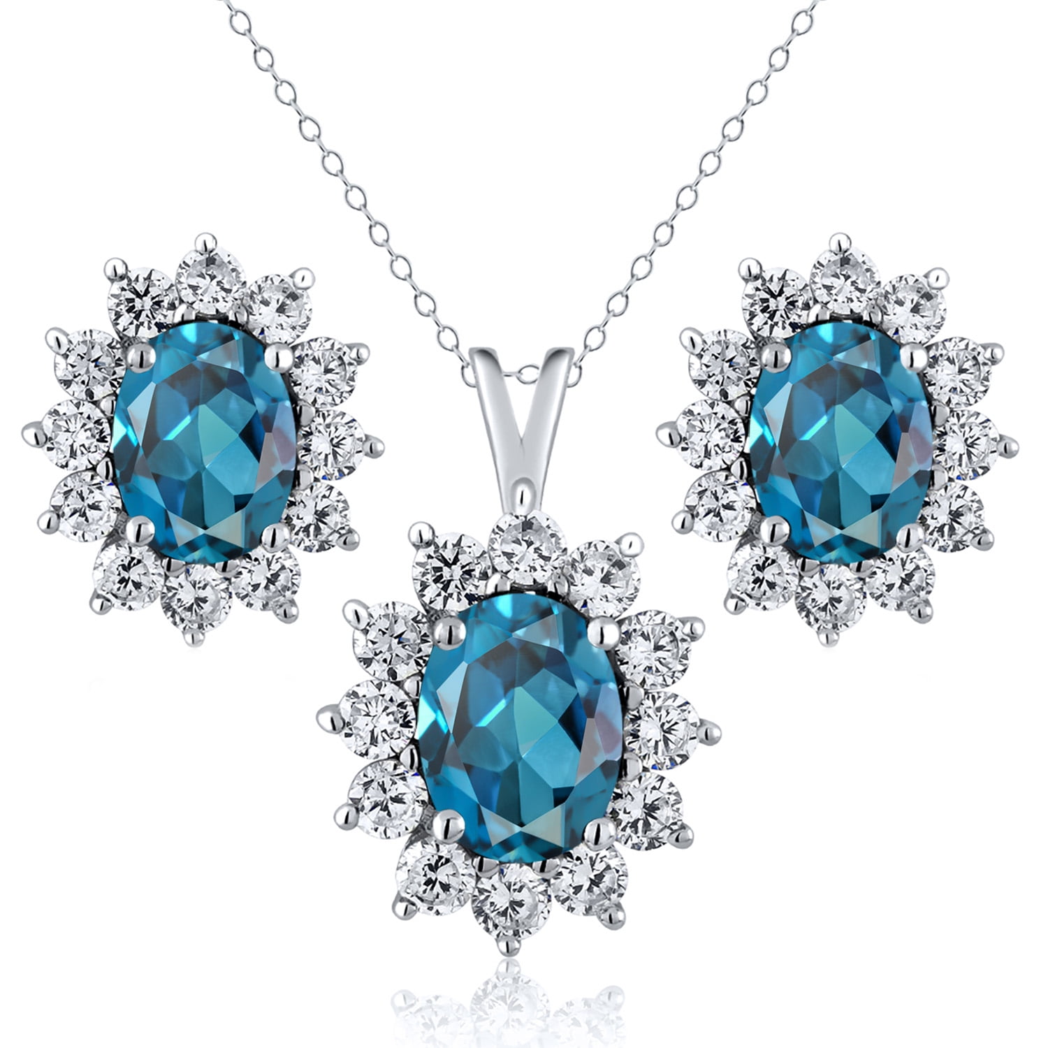 Birthstone & White Topaz Jewelry Set - 18K Rose Gold Plated Pendant & Earrings, 18 Inch Chain 3 thumbnail image