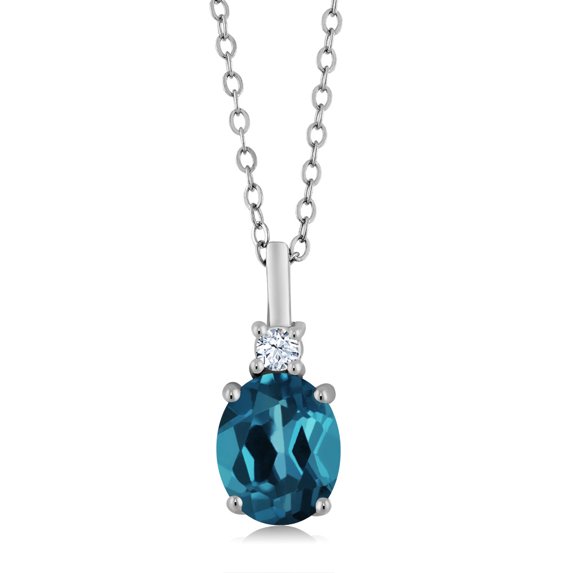 Gem Stone King 925 Sterling Silver London Blue Topaz Pendant Necklace for Women (1.85 Cttw, Gemstone November Birthstone, Oval 9X7MM, with 18 inch Silver Chain)