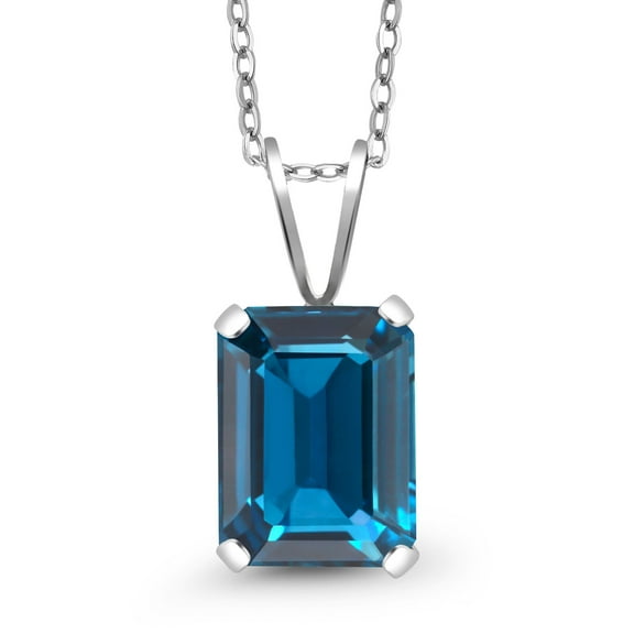 Gem Stone King 925 Sterling Silver London Blue Topaz Pendant Necklace for Women (2.30 Cttw, Emerald Cut 9X7MM, Gemstone Birthstone with 18 inch Silver Chain)