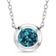 thumbnail image 1 of Gem Stone King 925 Sterling Silver London Blue Topaz Pendant Necklace for Women | 2.50 Cttw | Gemstone November Birthstone | Round 8MM | With 18 inch Chain, 1 of 4