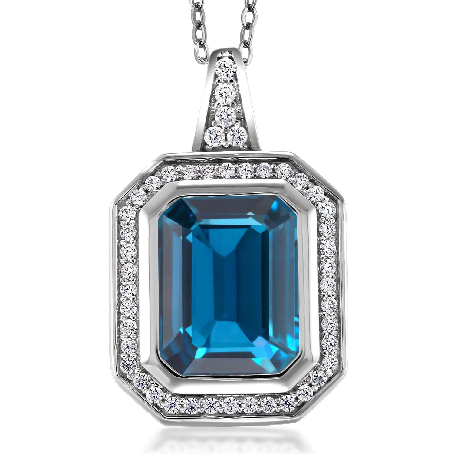 Gem Stone King 925 Sterling Silver London Blue Topaz Pendant Necklace ...