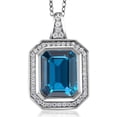 thumbnail image 1 of Gem Stone King 925 Sterling Silver London Blue Topaz Pendant Necklace for Women (6.34 Ct Emerald Cut 11X9MM with 18 inch Silver Chain), 1 of 4
