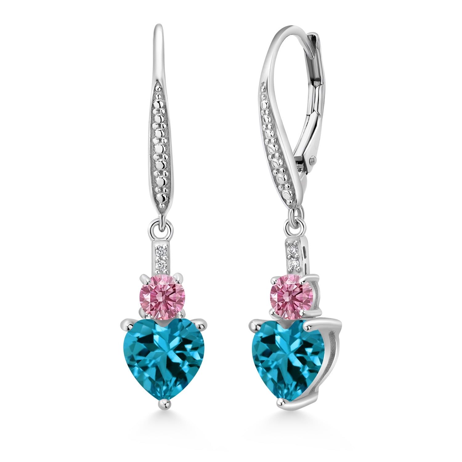 Gem Stone King 925 Sterling Silver London Blue Topaz Pink and White Lab ...