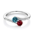 thumbnail image 1 of Gem Stone King 925 Sterling Silver London Blue Topaz and Red Created Ruby Engagement Ring for Women | 0.82 Cttw | Round 4MM | Gemstone November Birthstone | Size 9, 1 of 4