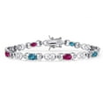 thumbnail image 1 of Gem Stone King 925 Sterling Silver London Blue Topaz and Red Created Ruby and Lab Grown Diamond Bracelet for Women | 4.41 Cttw | Gemstone November Birthstone | Oval 6X4MM | Length 7.25 inches, 1 of 6