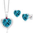 thumbnail image 1 of Gem Stone King 925 Sterling Silver London Blue Topaz and Red Created Ruby Pendant Necklace Earrings Set for Women (4.07 Cttw, Heart Shape 8MM and 6MM, with 18 inch Chain), 1 of 3