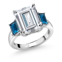Gem Stone King 925 Sterling Silver London Blue Topaz Ring Set with Moissanite (8.70 Cttw) (Size 7)