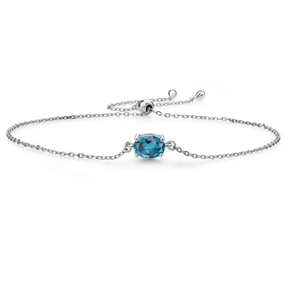 Gem Stone King 925 Sterling Silver London Blue Topaz Solitaire Bracelet for Women (1.00 Cttw, Oval Cut 7x5mm)