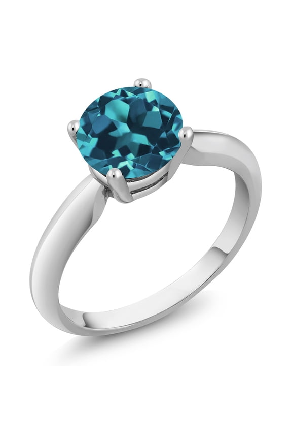 925 Sterling Silver London Blue Topaz Solitaire Engagement Ring for Women (1.70 Cttw, Round 7MM, Gemstone November Birthstone, Available in Size 5, 6, 7, 8, 9)