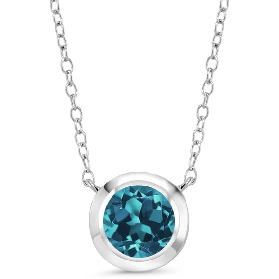 Gem Stone King 925 Sterling Silver London Blue Topaz Solitaire Pendant Necklace for Women (1.70 Cttw, Gemstone Birthstone, Round 7MM)