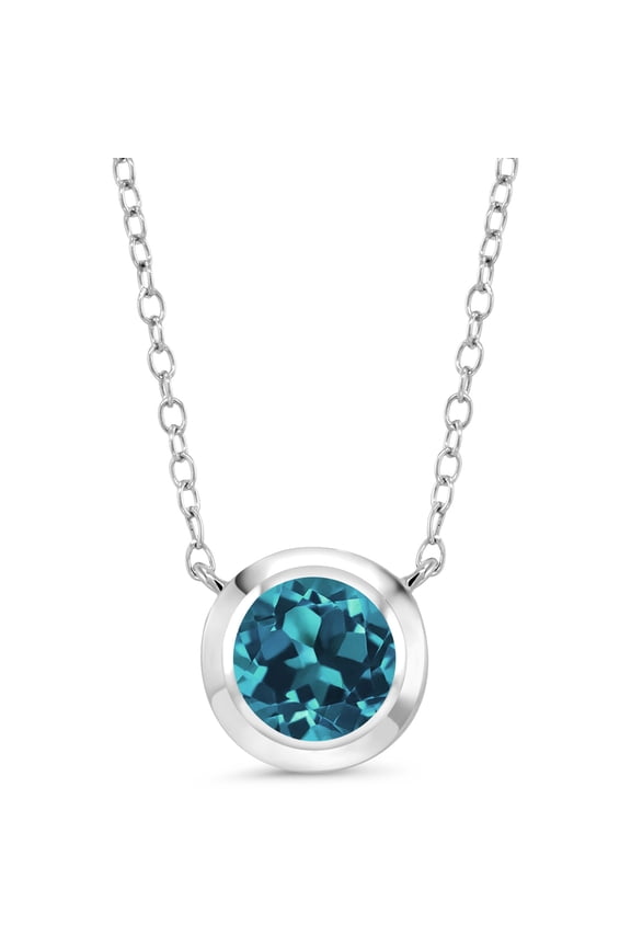 925 Sterling Silver London Blue Topaz Solitaire Pendant Necklace for Women (1.70 Cttw, Gemstone Birthstone, Round 7MM)