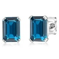 thumbnail image 1 of Gem Stone King 925 Sterling Silver London Blue Topaz Stud Earrings for Women Men (1.32 Cttw, Gemstone Birthstone, Emerald Cut 6X4MM), 1 of 6