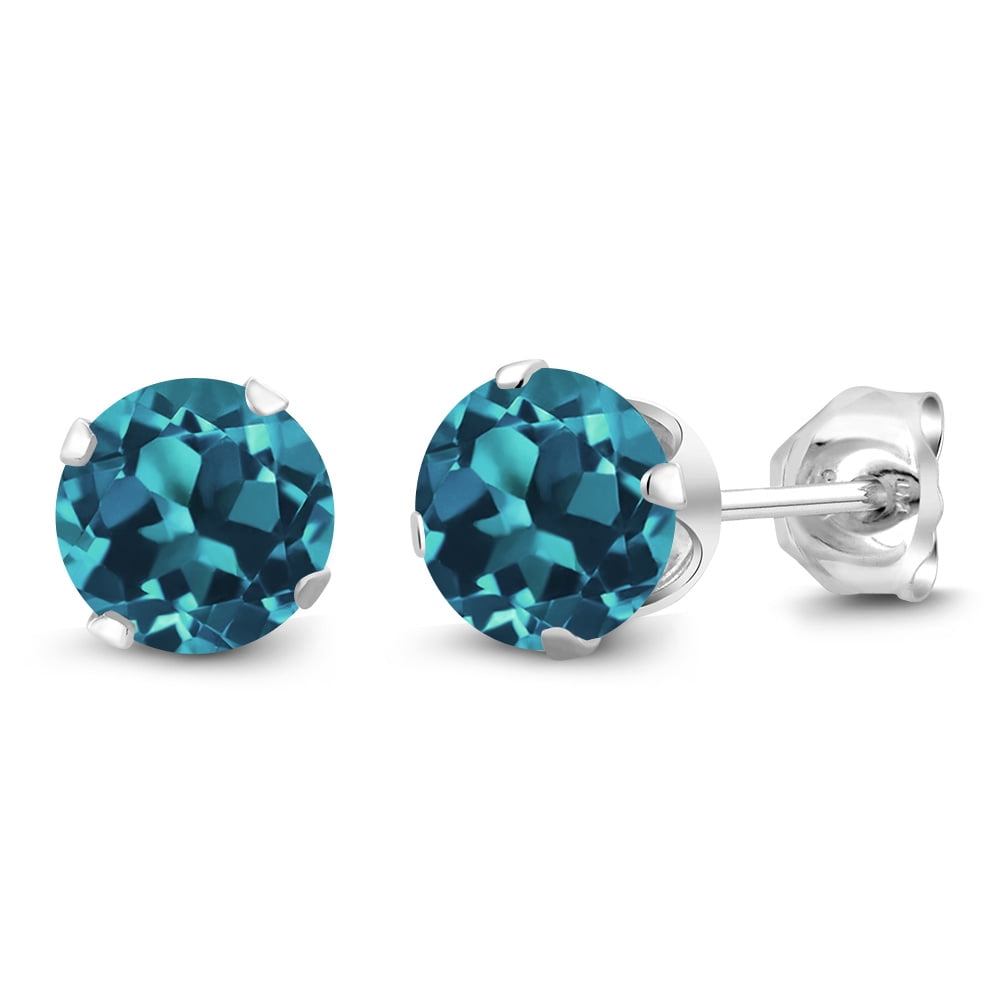 Gem Stone King 925 Sterling Silver London Blue Topaz Stud Earrings for Women Men (1.50 Cttw, Gemstone November Birthstone, Round 6MM)