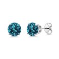 thumbnail image 1 of Gem Stone King 925 Sterling Silver London Blue Topaz Stud Earrings for Women Men (2.66 Cttw, Gemstone Birthstone, Round 6.5MM), 1 of 3